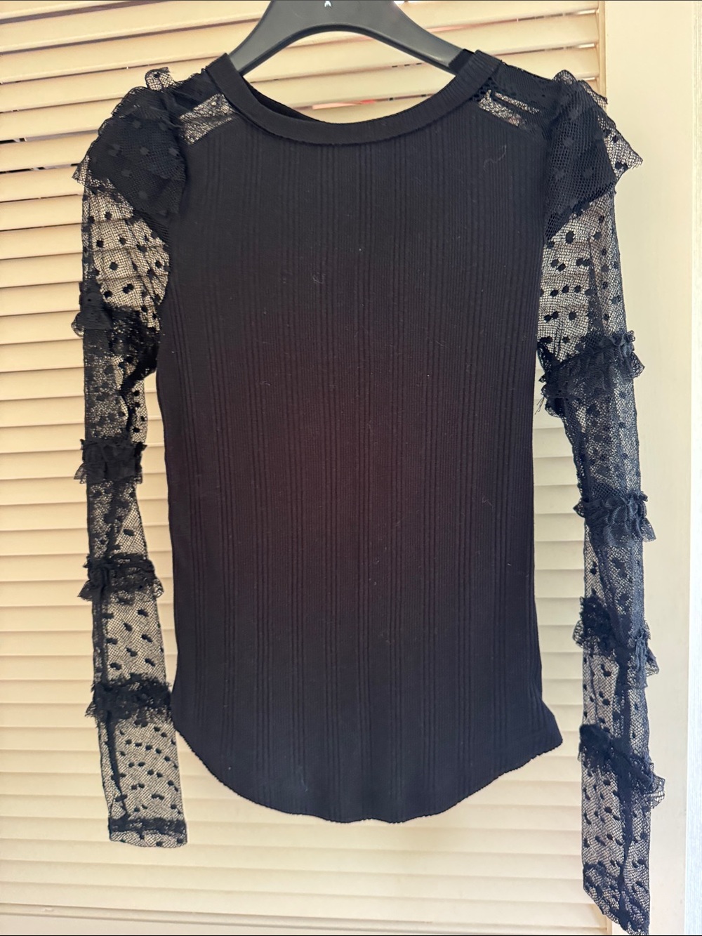 Free People Black Sheer Polka Dot Long Sleeve Tee - Picture 2 of 4
